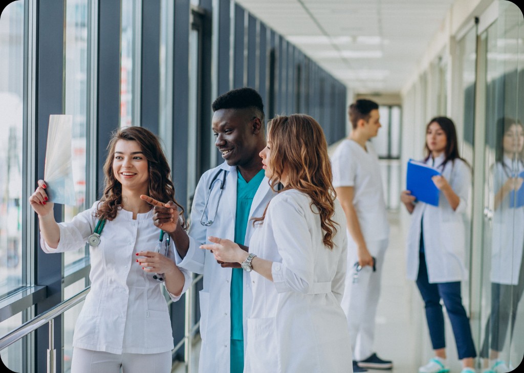 Medical students learning together